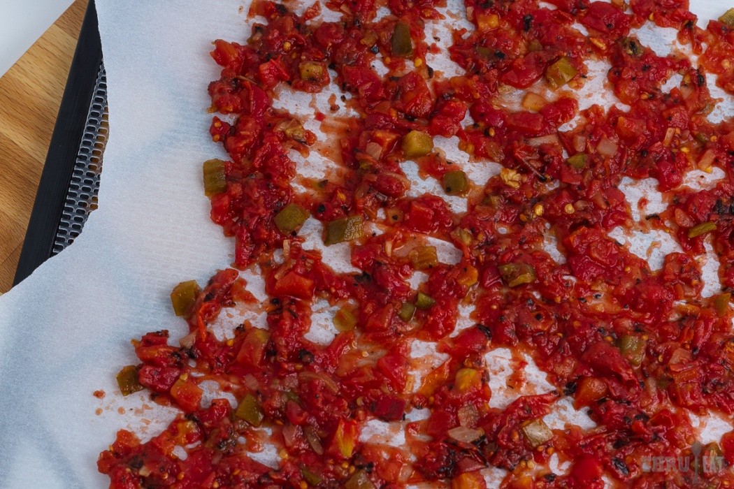 Tasty salsa can be enjoyed while camping as well salsa spread on a dehydrator tray