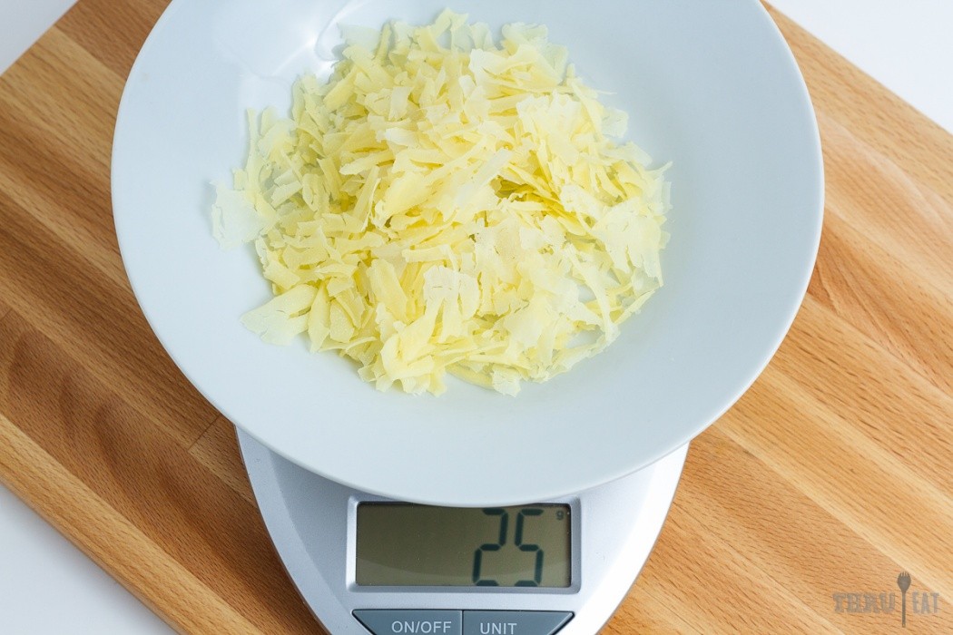 Dried yogurt will be very brittle and take on a yellow tint 25 grams of dehydrated Greek yogurt on a scale