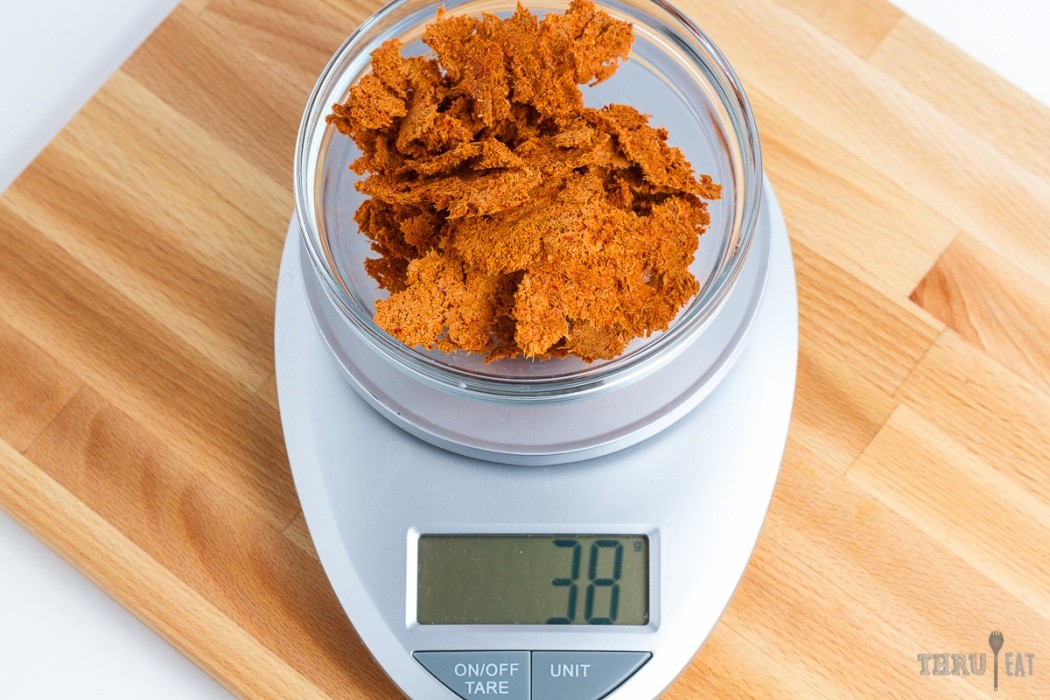 Dehydrated red curry will be significantly less red when dry 38 grams of dehydrated red curry paste