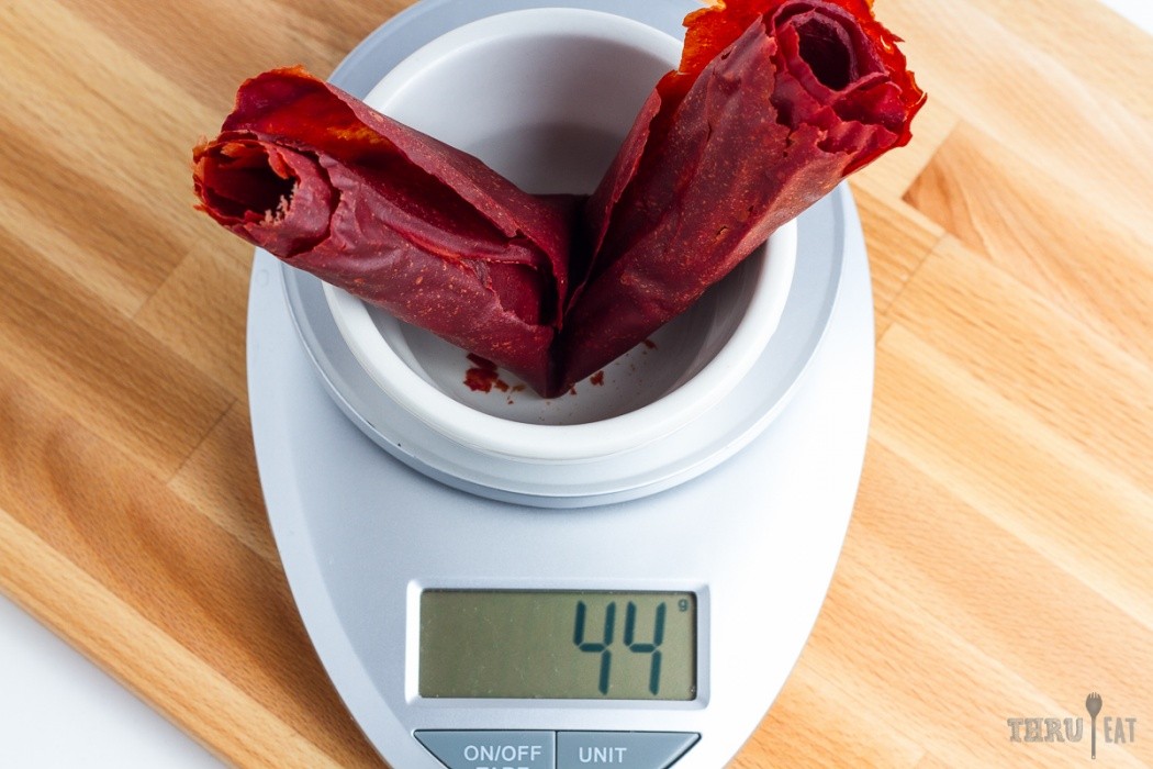 Dehydrated tomato paste is like a fruit roll 44 grams dehydrated rolled up tomato paste