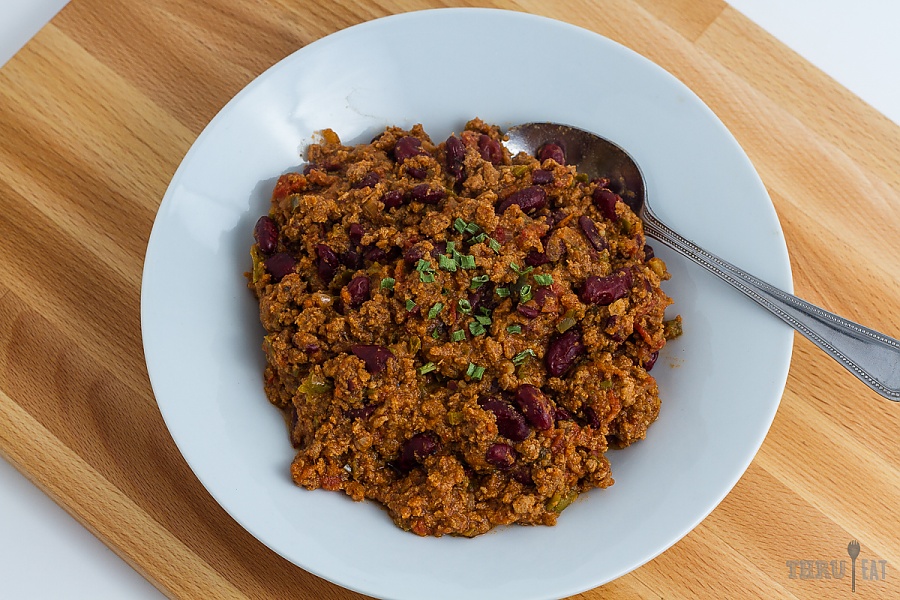 rehydrated turkey chili in a bowl