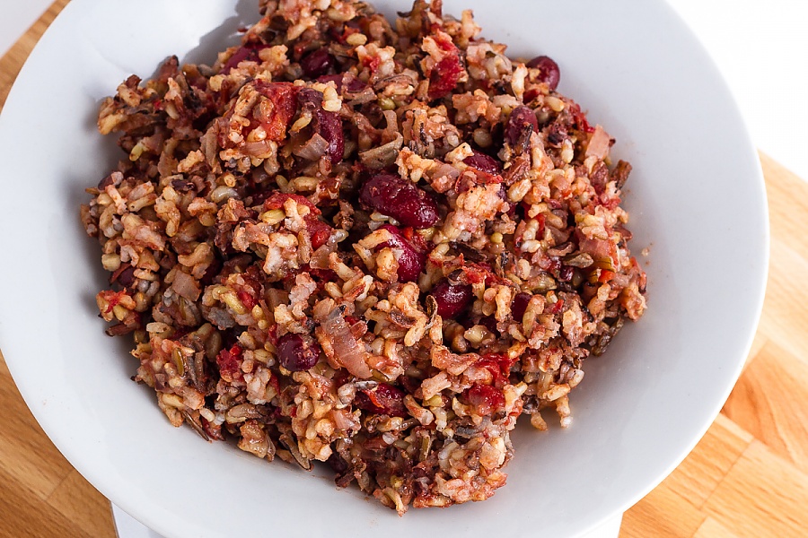 A tasty trail twist on classic rice and beans plate of wild rice and kidney bean pilaf