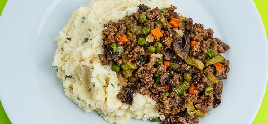 cottage pie: rehydrated ground beef on top of instant mashed potatoes